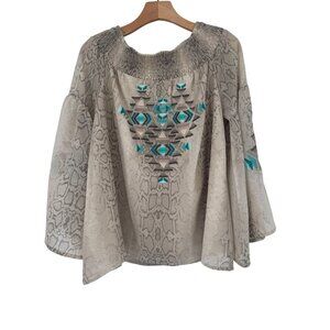 Judith March Snake Print Off Shoulder Blouse Embroidered Tribal  Size large